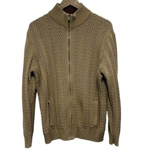 Lands End Cardgian Mens L Drifter Tan Zip Front Pockets Mock Neck Sweater